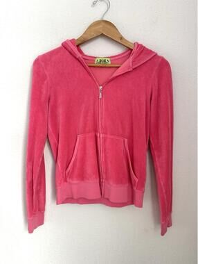 Vintage Juicy Couture Women’s Sz Large Velour Zip Up Track Jacket Y2K Hot Pink